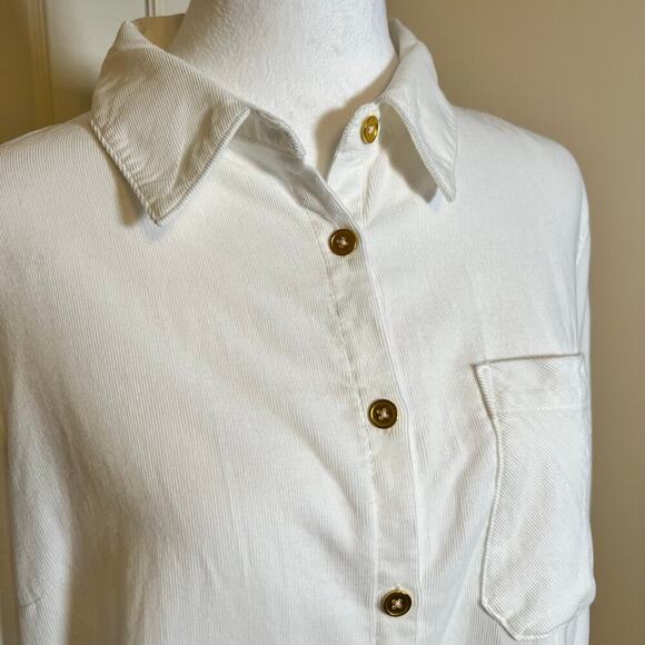 Kut from the Kloth White Corduroy Long Sleeve Shirt Gold Buttons Size Large NWOT - Picture 2 of 6